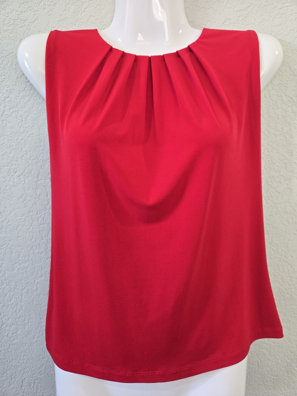 Calvin Klein Red Pleated Neck Sleeveless Tank